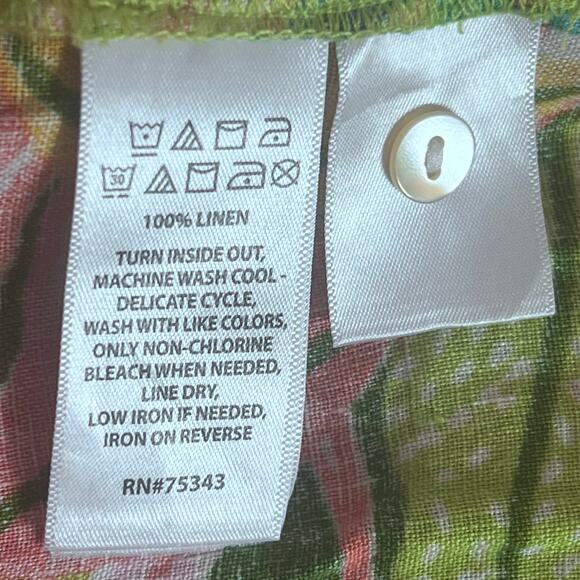 C&C California Top Womens Size L Linen Colorful Tropical Button Up Jungle Palms - Picture 8 of 8